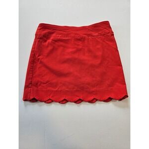 Scalloped Hem Skort 8 Coral Red A-Line Preppy Stretch Mini Skirt Hope & Harlow
